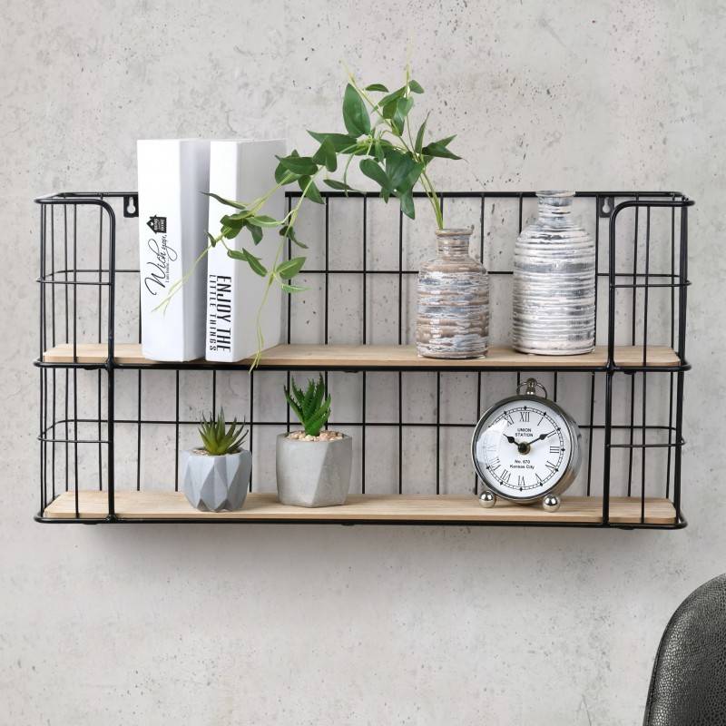 Lifa Living Estantería de pared con 2 rectangular madera y metal diseño industrial cocina dorm vintage 66.5 x 33.6 14.3 665 143 336