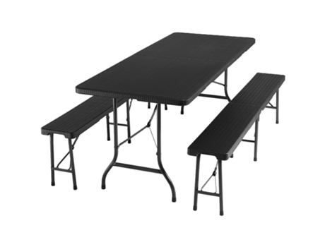 Mesa y Bancos de Comedor TECTAKE (180 x 74 x 72 cm - Plástico - Negro)