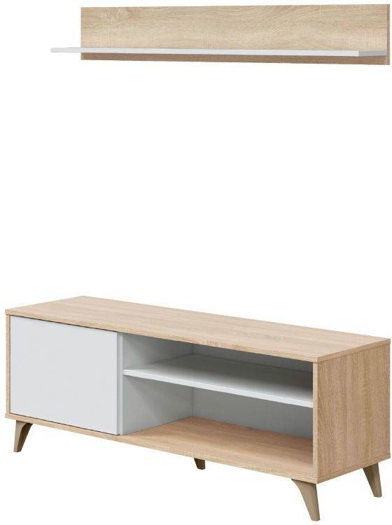 Mueble de TV HABITDESIGN Kikua Plus (Blanco Artik - Melamina y ABS - Módulo TV: 135 x 50 x 40 cm Estanterías: 135 x 19.5 x 17.5 cm)