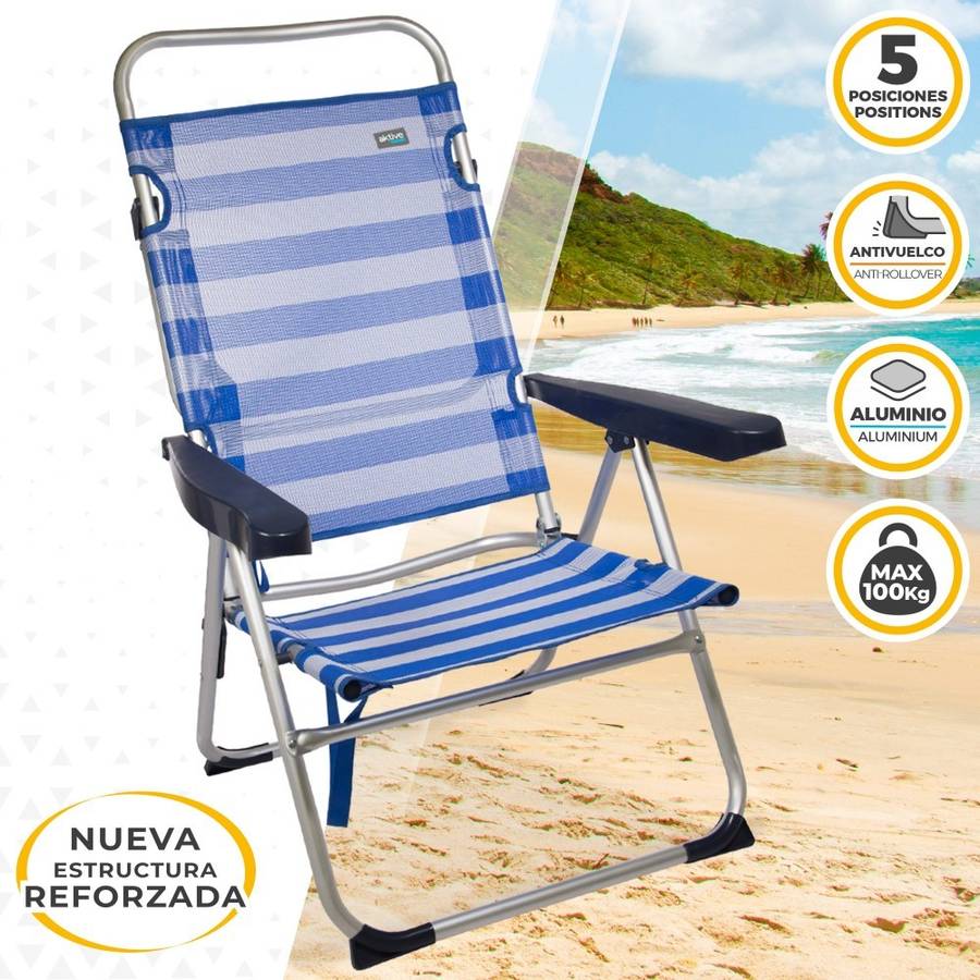 Silla De Playa aktive aluminio azul 50x64x100cm 5 pos 63 57 99 casatextilenomarinera x1 50x64x100 53956 63x57x99