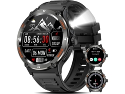 Relojes Militares para Hombres, Smartwatch Táctico Robusto de 1,53 con Luz LED Fuerte (3 Modos de Linterna), 500mAh, Resistente al Agua 3 ATM, BISBISOUS