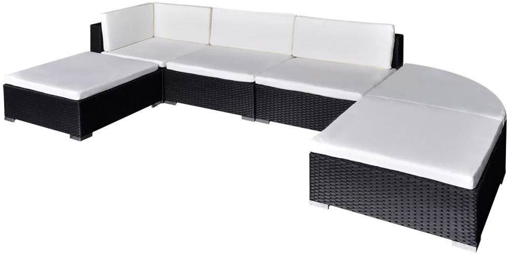 Conjunto De Muebles exterior vidaxl 16 piezas poli negro para almohadones mimbre 6