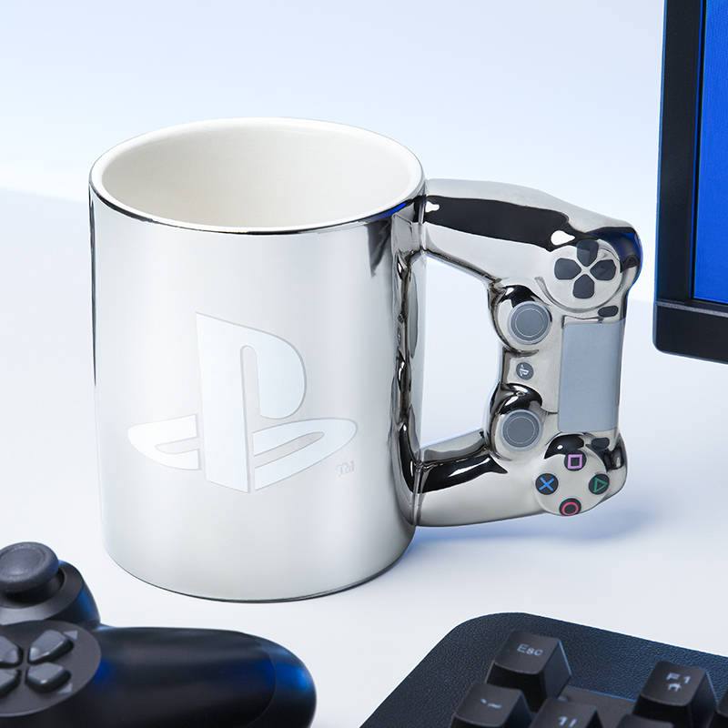 Taza Paladone Playstation dual shock 4 gris 3d ds4 plateada de café 550