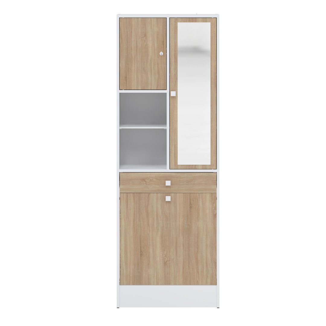 Mueble de Baño SYMBIOSIS Combi (Tableros de Partículas - Blanco y Roble Natural - 60 x 29.6 x 81.5 cm)