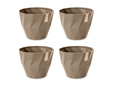 Set de 4 Macetas Redondas Decorativas 15 cm con Textura. Taupe ARECA