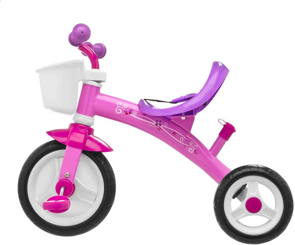 Bicicleta Chicco Ugo en metal rosa triciclo 2en1 para niños con mango de altura ajustable y compartimento almacenaje