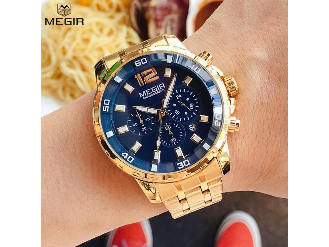 Reloj Elegante Hombre Megir Cronometro Fechador Metalico