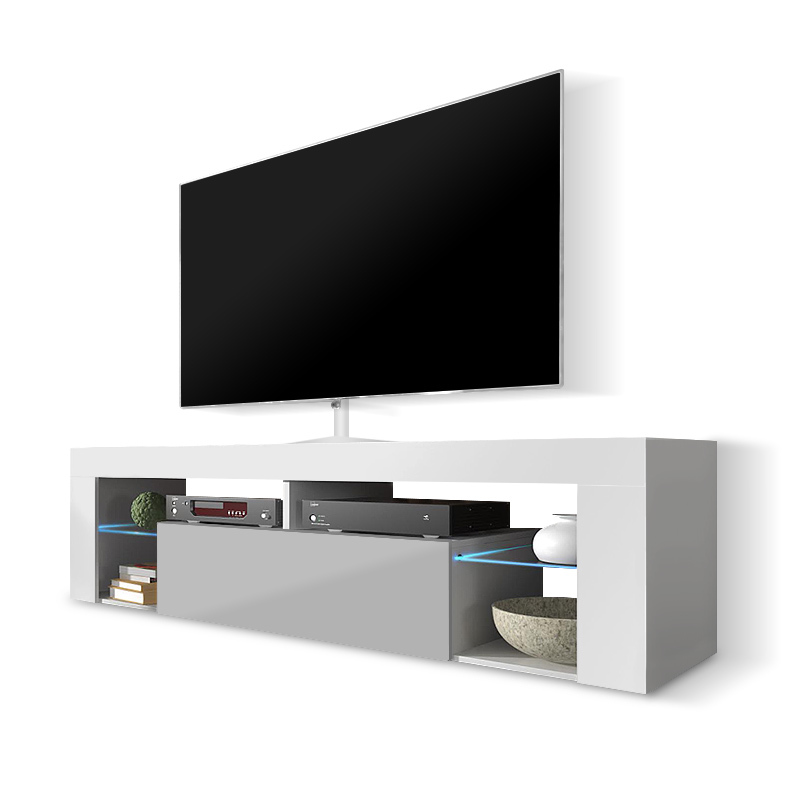 Selsey Bianko Mueble tv para la sala de estar ancho 140 cm blanco mate gris con iluminación led moderno x 50.5 35 506