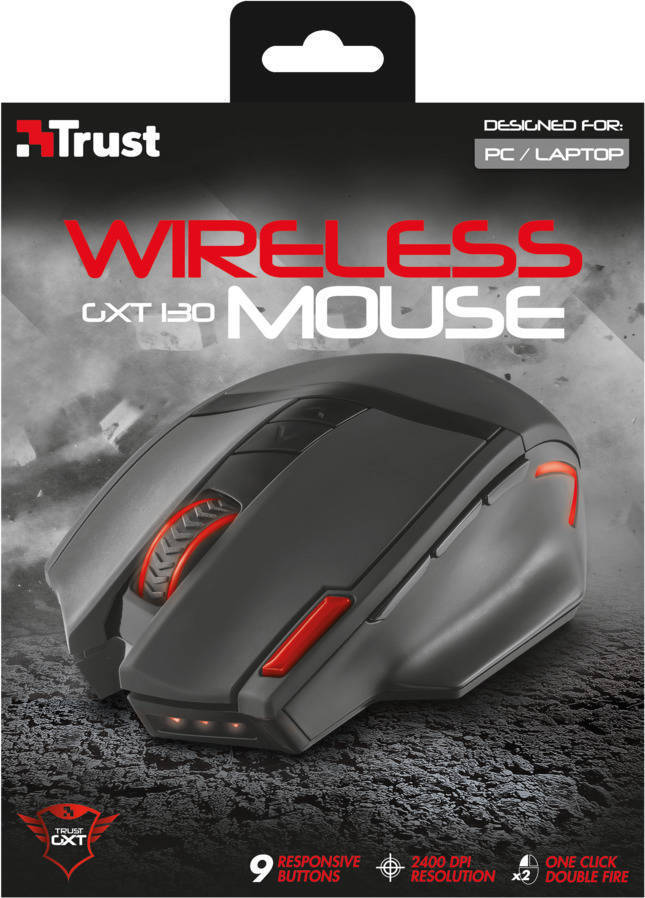 Ratón Gaming TRUST TRUST GXT 130 Inalámbrico (2400 dpi - Inalámbrico - Negro)