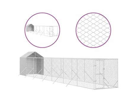 Perrera De Exterior Con Toldo Acero Galvanizado Plata 2X14X2.5M VIDAXL