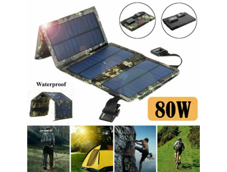 Panel Solar Usb Power Bank Plegable con Power Bank para Camping Senderismo y Cargador de Móvil 80W