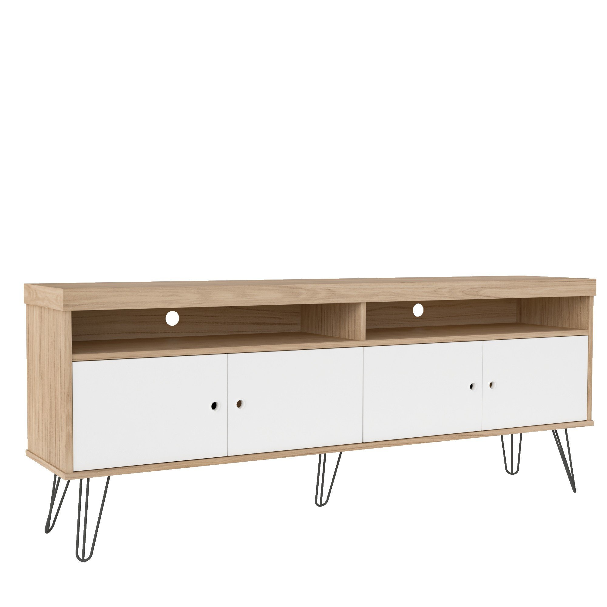 Momma Home Mueble tv bestadli mesa de 4 puertas blanco y roble patas 160 63 33.5 160x63x335