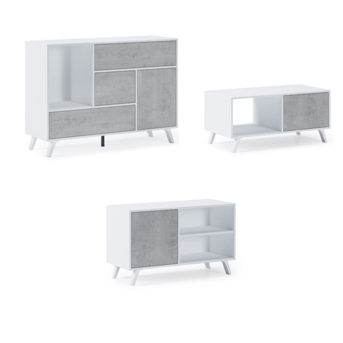 Conjunto Muebles de Salón SKRAUT HOME Melamina Blanco