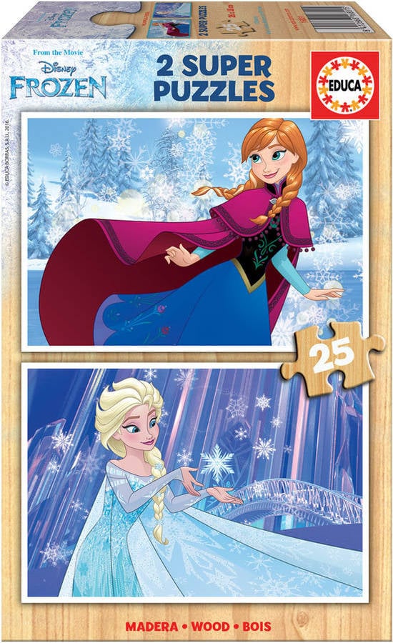 Puzzle EDUCA 2x Super Puzzle de Madera 25 Frozen (Anna + Elsa) (Edad Mínima: 3 Años - 50 Piezas)