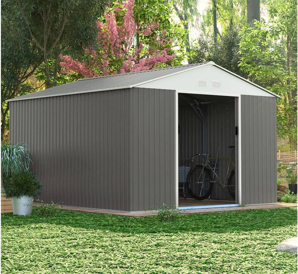 Caseta Para Exterior habitat et jardin dallas metal 3.82x3.4x2.10 1299 m² viva green 129974727 de color gris