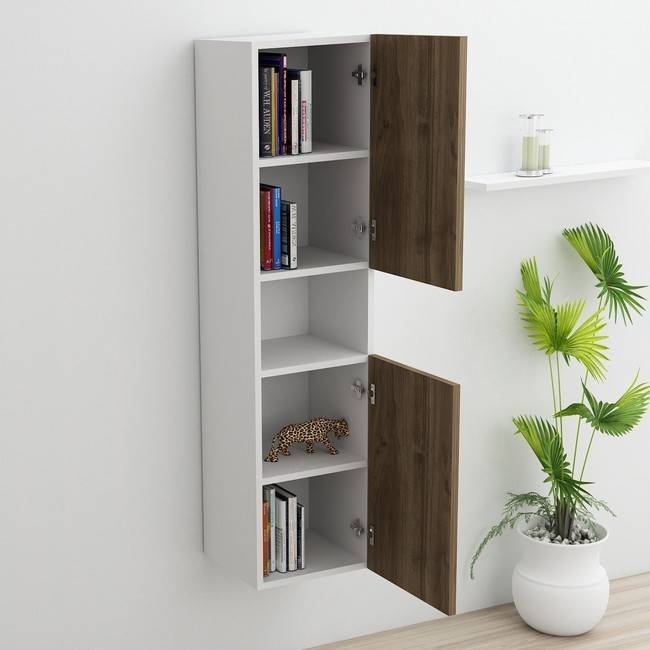 Homênia Hira Gabinete Multiuso con Puertas, Prateleiras HOMEMANIA (Branco, Nogueira-Tablero de Aglomerado de Melamina-35 X 31 X 140 Cm)