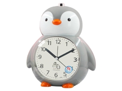 XGF Despertador para niños, lindo despertador de pingüino para la habitación de niñas, con luz nocturna/siesta/2 relojes de alarma gris