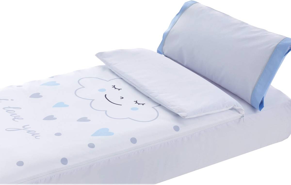 Saco Nórdico + Bajera + Funda Almohada PEKEBABY Nuvola Azul