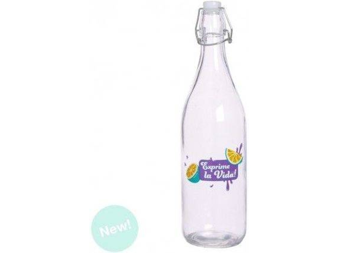 Botella Agua Cristal Transparente 1L con Tapa Hermética, Diseño Limones  Exprime la Vida 5,5X25 cm