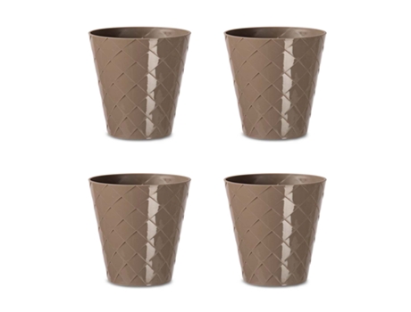 Palm Set de 4 Macetas Redondas Decorativas 16 cm con Textura. Taupe ARECA