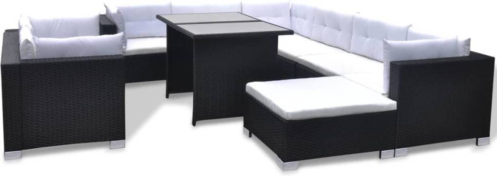 Vidaxl Conjunto De muebles 10 piezas negro juego comedor exterior mesa y sillas patio porche terraza material estilo mimbre set cojines lounge 41878 poli 108x66x70