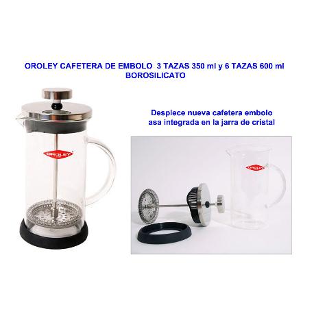 Oroley cafetera de embolo  6 tazas 600ml borosilicato 220010600