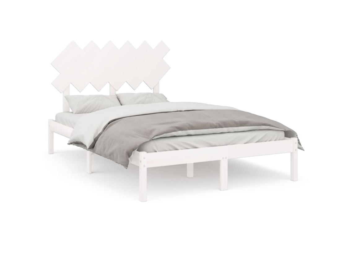 Estructura de cama doble madera maciza blanca 135x190 cm