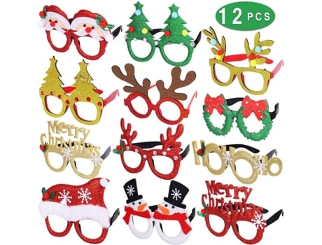 Elkuaie 12 Uds. Gafas de Navidad con purpurina, marco de fotos para fiesta, decoración navideña, disfraz de Navidad