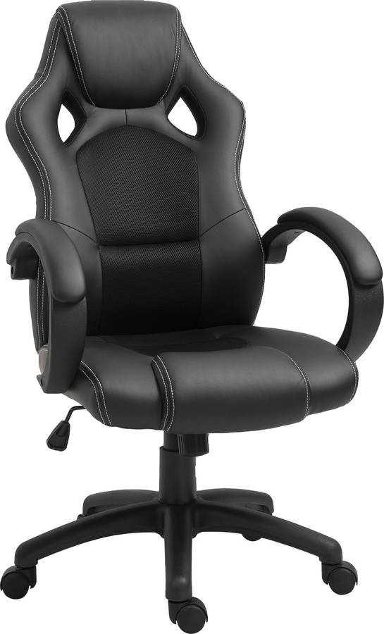 Silla de Escritorio Ejetutiva HOMCOM Cube Racing Negro (Brazos Fijos)