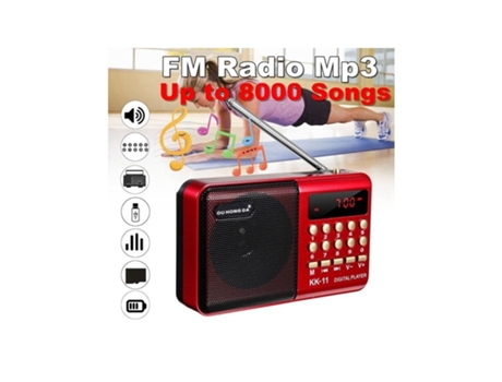 Lector MP3 K11 Fm Recargable Handheld Digital Fm Usb Tf Player Negro Rojo Sin batería