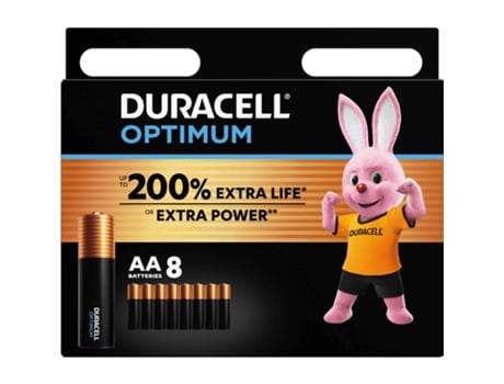 Pilas alcalinas DURACELL Optimum 1,5 V Lr6 Mn1500 AA, paquete de 8