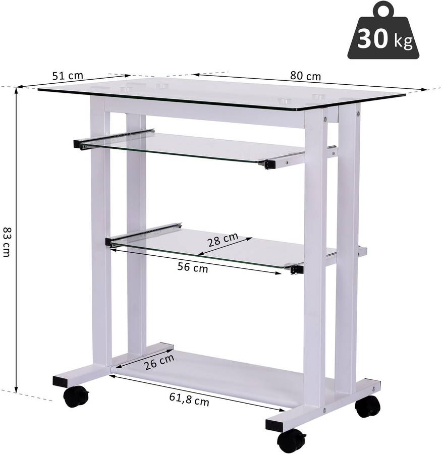 Escritorio HOMCOM Blanco (Blanco - 80x51x83 cm - Vidrio)