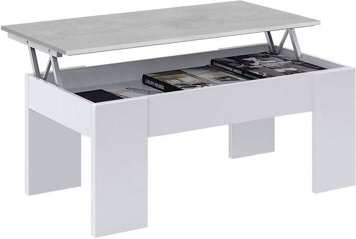 Mesa de Centro HABITDESIGN Elevadora (Blanco Artik - Gris Cemento - Melamina - 100 x 45–56 x 50 cm)