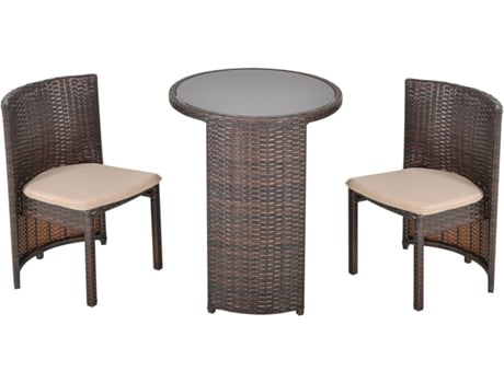 Outsunny Conjunto De muebles 3 piezas 1 mesa café y 2 sillas cojines para terraza exterior almacenaje acero 60x75 71x535x51