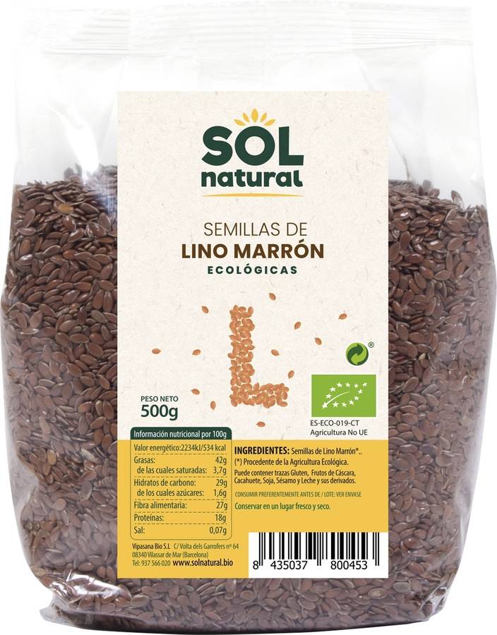 Semillas de Lino Marron Bio SOL NATURAL (500 g)