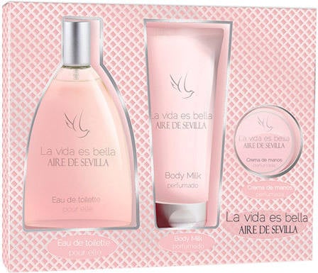 Cofre AIRE SEVILLA La Vida Es Bella Edt 150 ml + Crema Hidrante Bodymilk Perfumada 150 ml + Crema de Manos 50 ml