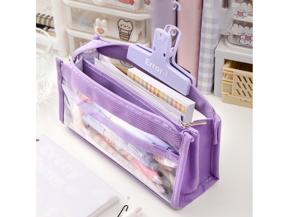 LABUK Estuche grande para lápices de gran capacidad, bolsa de mano para  rotuladores, estuche morado, bolsa de papelería estética de múltiples usos