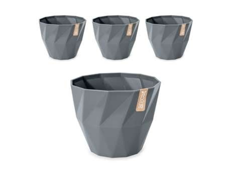 Set de 4 Macetas Redondas Decorativas 17 cm con Textura. Gris ARECA