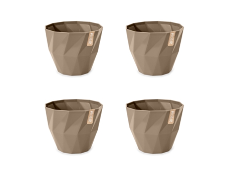 Set de 4 Macetas Redondas Decorativas 9.5 cm con Textura. Taupe ARECA