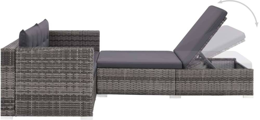 Vidaxl Set Muebles 8 pzas modular tumbona otomana conjunto de exterior piezas gris almohadones mimbre 3