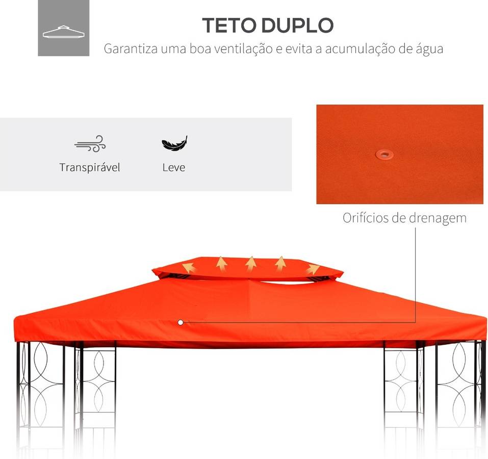 Outsunny Techo Reemplazo 3x4m para carpa de repuesto 4x3 cenador 2 niveles transpirable con 10 orificios drenaje cubierta gazebo exterior toldo 100110052te 300x400