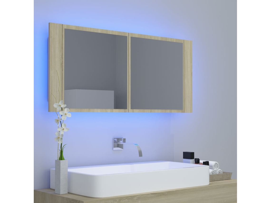 vidaXL Armario espejo de baño con luz LED acrílico gris 100x12x45 cm