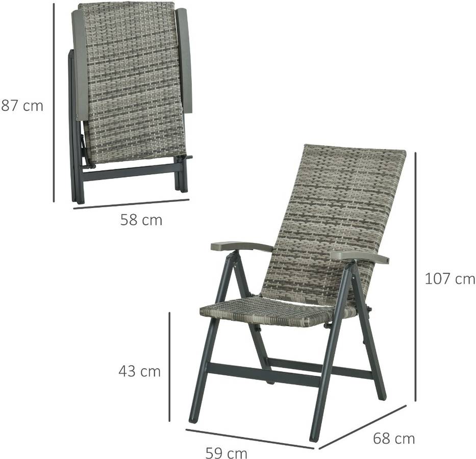 Silla Plegable de Exterior OUTSUNNY Gris (Aluminio - 59x68x107 cm)