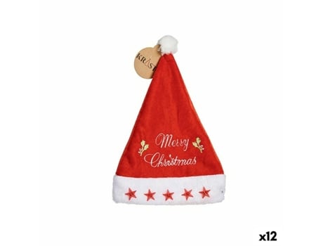 Gorro de Papá Noel Merry Christmas Estrellas Rojo 24 x 2 x 35 cm (12 Unidades)