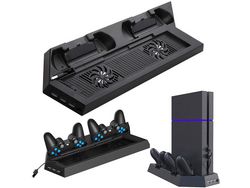 JEIIBRZUI Enfriador de ventilador, soporte vertical para PS4, ventilador con 3 cargadores HUB USB