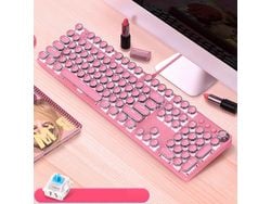 ELKUAIE Teclado mecánico compacto con cable 60% pequeño teclado portátil para juegos de oficina para Windows y Mac blanco y rosa