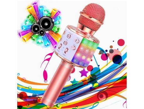 Micrófono de karaoke inalámbrico Reproductor de karaoke con micrófono Bluetooth portátil con luces LED para fiestas Cantando Ideas de regalos para ...