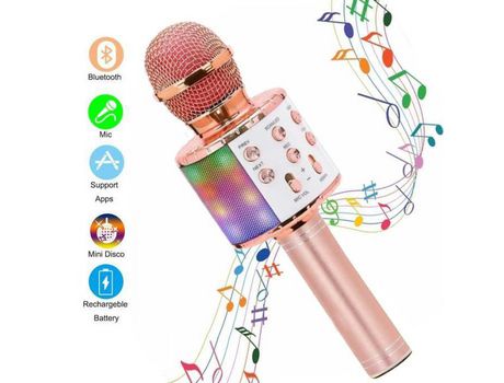 Micrófono de Karaoke inalámbrico micrófono de Karaoke Bluetooth portátil con luces Led de baile para niños/adultos cantando DOOSL