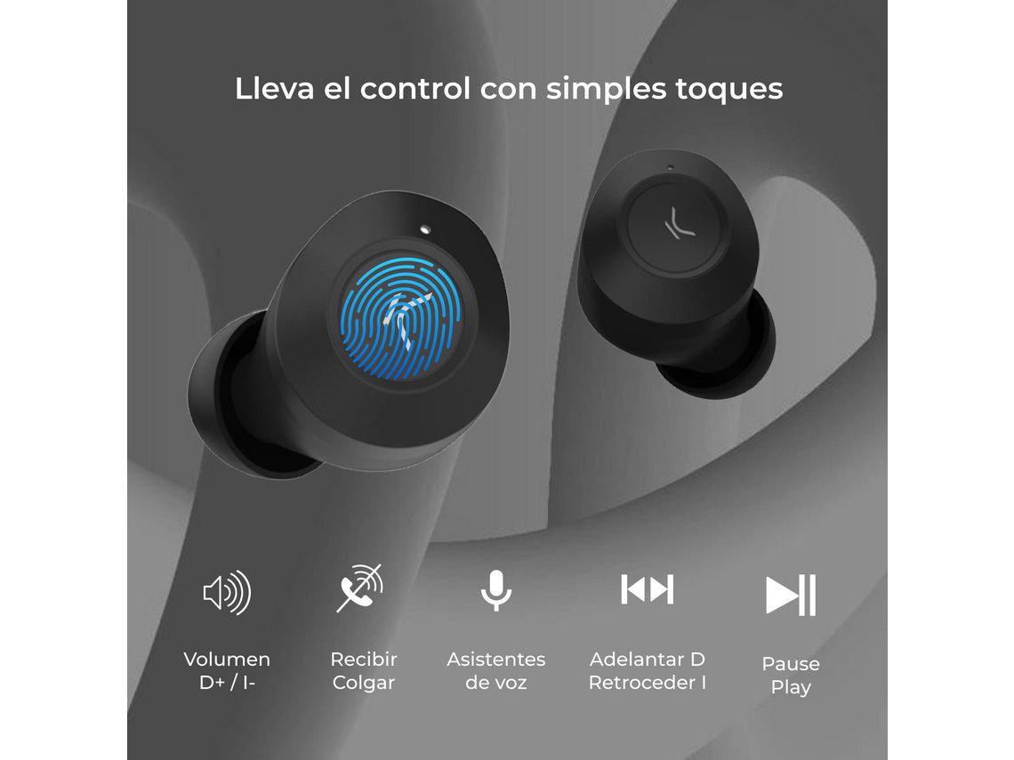 Auriculares inalámbricos Ksix Oblivion, Diseño de botón, Autonomía 4+15 h,  Control táctil, Llamadas, Asistentes