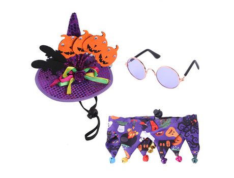 Disfraces De Halloween Para Perros, Sombrero De Mago Para Perros De Calabaza Y Collar De Bandana Para Perros Con Juego De Campanas, Accesorios De V...